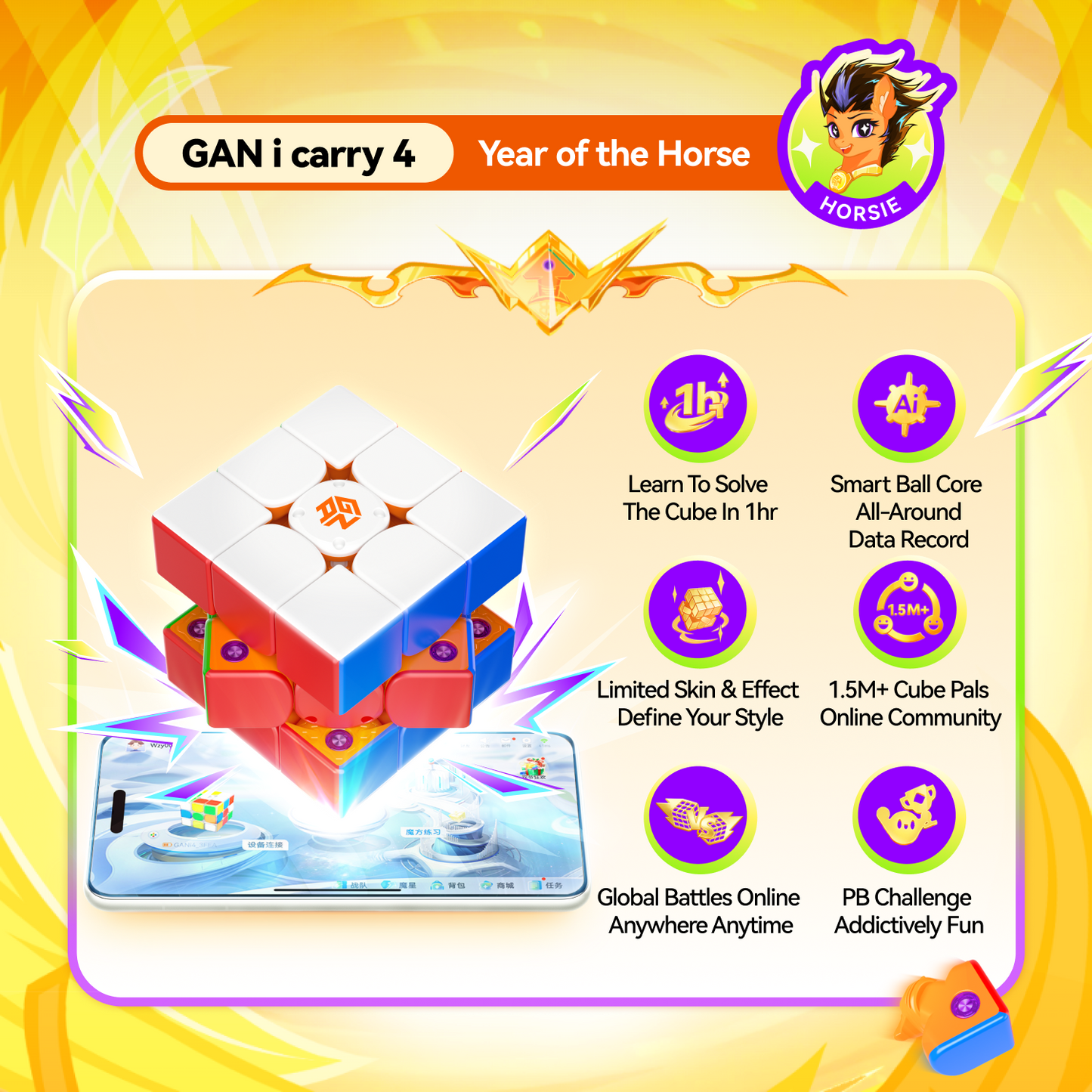 Gan 356 iCarry 4 Smart Cube Year of the Horse Edition